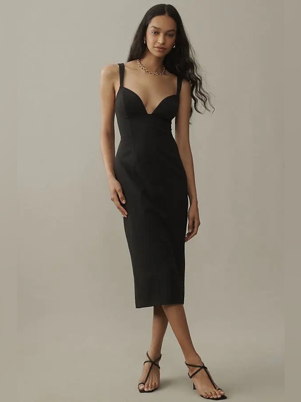 BHLDN Sage Sweetheart Stretch Crepe Midi Dress